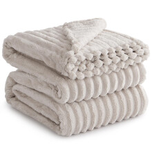 RUIKASI Fleece Throw Blanket for Sofa - King Size Fluffy Beige Throws for Sofas Extra Large, Soft Warm Blanket Throw for Couch, Luxury Decorative Rib