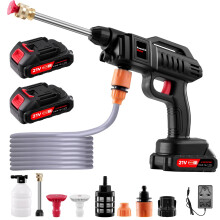 Cordless 21V High Pressure Washer Gun Kit, 1500W Portable Power Washer with Battery, 16.5ft Hose & Nozzles for Car Cleaning, Patio Washing, Garden Wa