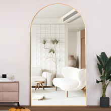 CASSILANDO Gold Arched Full-length Mirror 198x96cm Floor with Standing Aluminum Alloy Frame Large Dressing, Hanging or Leaning, Full Body Mirrors for
