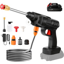 Portable Cordless High-Pressure Washer, 21V Handheld Washer Kit, Cordless Power Washer with 2 Nozzle, 2 Battery, 5m Hose Cordless Power Washer, Porta