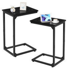 AMHANCIBLE C-Shaped Side Table, Bedside Table Set of 2, End Tables for Small Spaces, Sofa Coffee Table with Metal Frame for Living Room, Bedroom, Bla