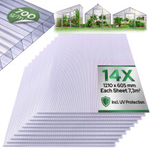 AREBOS twin-wall sheets set of 14 | 121 x 60.5 cm | polycarbonate sheets 4 mm thick | UV-resistant | for greenhouse, carport, cold frame, roofing