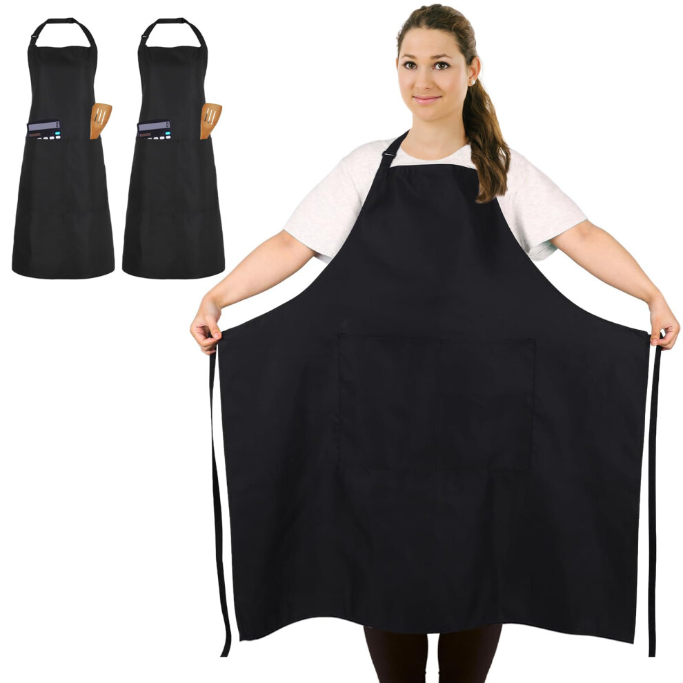 Funchaos 2 Pcs Plus Size Chef Apron, Black Apron, Unisex Aprons With 2 Pockets For Cooking, Grilling, Bbq, Work, Professional Aprons For Waiter Artis 73130710