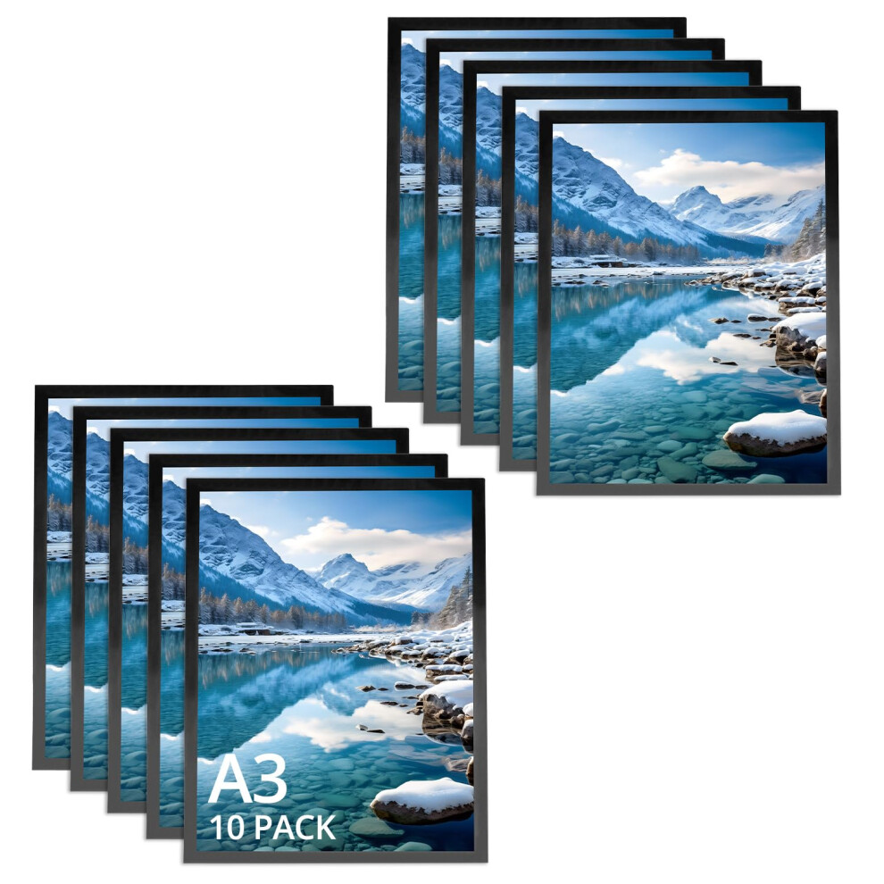 Qwork 10Pcs A3 Magnetic Frames, Adhesive Magnetic Display Frame, Black, For Ads, Notices, Documents 64621449