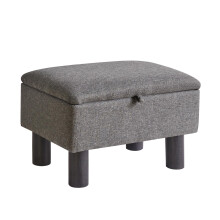Aibiju Small Ottoman Storage Footstool with Wood Legs, Linen Foot Stool,Pouffe Stool Change Shoe Footrest for Living Room Bedroom Entryway Office, Li