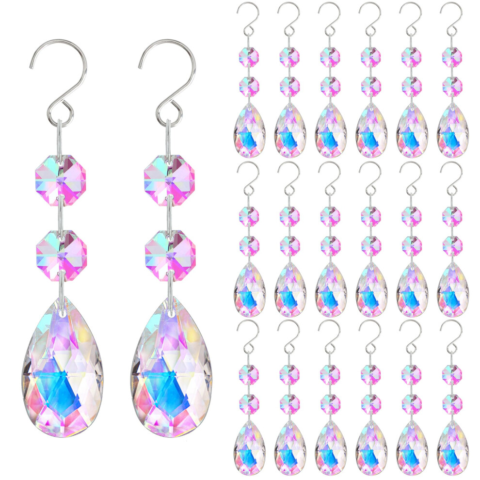 H&D Hyaline & Dora 20Pcs 38Mm Teardrop Crystal Pendants, Colorful Teardrop Crystals For Chandeliers With Hooks 91383075