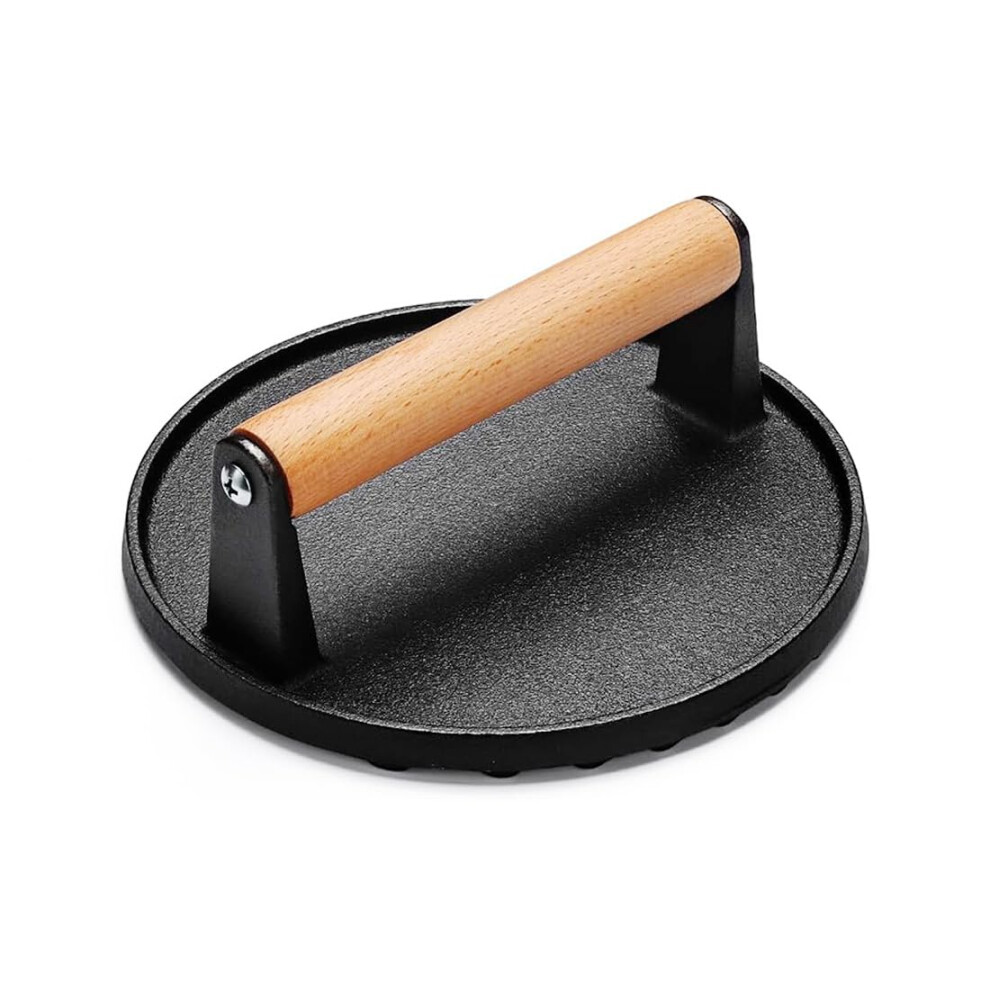 Aumayco Smash Burger Press, Heavy Duty Cast Iron Non-Stick With Solid Wood Handle, Bacon Press, Round Burger Smasher Grill Press For Hamburger, Meat, 83714399