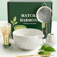 VELAFEE Matcha Set, Handmade Matcha Making Kit with Bamboo Whisk, Ceramic Bowl, Spoon, Strainer & Holder, Kit for an Authentic Tea Ritual, Ideal Matc