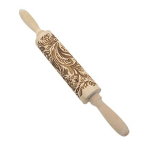 Embossed Rolling Pin with 3D Decorative Pattern, Engraved Wooden Dough Roller for Cookies and Pastries