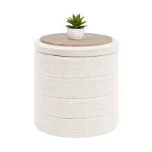 Bonlife Boucle Ottoman Storage, Foot Rest Stool Seat, Folding Footstool for Living Room, Sherpa Ottoman for Bedroom, White, 43x43x45 cm