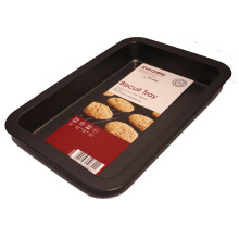 Prochef Medium Non-Stick Carbon Steel Biscuit Oven Tray for Biscuits, Cookies, Flapjacks & Baked Cakes - 32.3cm x 21.7cm x 3.4cm - Black