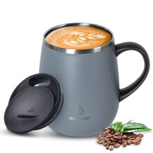 Ideus Coffee Mug 470ml (16oz), Double Wall Vacuum Insulated Stainless Steel Coffee & Tea Cup w/Non-Slip Handle & Slider Module Lid & Large Volume (Gr
