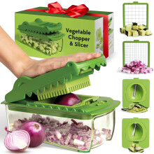 Fullstar Vegetable Chopper & Cutter - Slicer Dicer Spiralizer with Container for Food Veg Onion Cucumber Tomato Salad Potato French Fry - Kitchen Gad