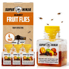 Super Ninja Fruit Fly Trap - 4 pack, Highly Effective Fruit Fly Killer for Home & Kitchen, Up to 3 Weeks of Performance per Bottle, Child & Pet Frien