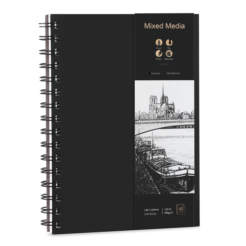 Thboxes A5 Sketch Books, 200GSM Thick Paper Spiral Bound Sketchbook Hardback Sketch Pad for Drawing and Sketching 40 Sheets/80 Pages-image-OPC-PR5PNPP-NEW