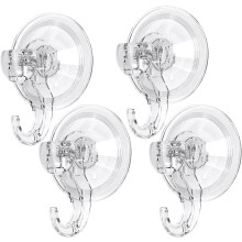 GlobaLink Suction Hooks, 4 Pack Clear Reusable Heavy Duty 3KG Vacuum Suction Cup Hooks, Plastic Smooth Wall Hangers Vacuum Seamless Sucker Hook for B