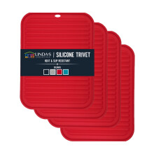 Linda's Essentials Silicone Trivets for Hot Pans and Pots (4 Pack) - Multipurpose Silicone Heat Resistant Mat and Pot Holder Trivet (30 x 23cm) - Hea