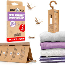 Super Ninja Clothes Moth Traps - 2 Pack, Non-Toxic Moth Repellent for Wardrobe, Highly Effective Pheromone-infused Attractant, Ideal for Protecting C