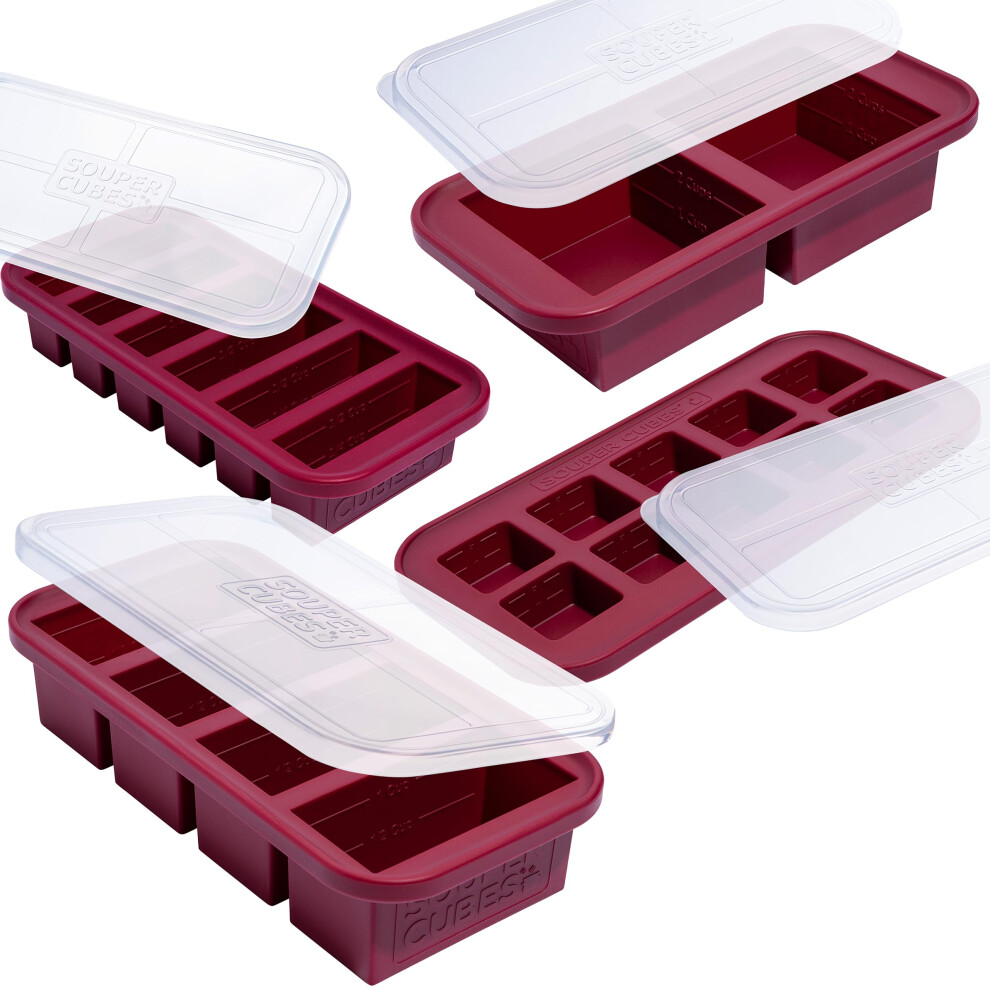 Souper Cubes Silicone Freezer Moulds Gift Set With 2 Tbsp, 1/2, 1, And 2 Cup Silicone Food Moulds - Perfect For Freezing Herbs, Stews, Soups, Juices,