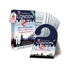 LONDON MOTH KILLER 10 (TEN) Premium Sticky Pheromone Moth Traps for the Common Clothes Moth and Similar Variants, for Wardrobes, Clothes and Carpets.