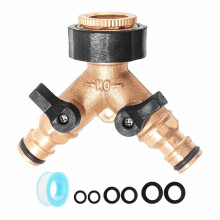 Solid Brass Garden Tap Splitter - Double Way 3/4" Push-Fit Hose Connector Kit,Water Hose Tap Quick Individual On/Off Splitter | Leak-Proof Y Valve UK