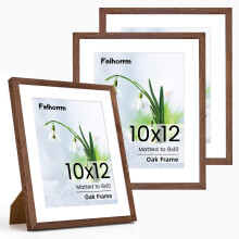12x10 Photo Frame, Walnut 12x10 Inch Frame Set of 3, 12x10 Picture Frame Matted for 8x10 Photo Frame with Real Tempered Glass, Tabletop & Wall Mounti