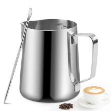 Barista Milk Steaming Pitcher - 20oz (600ml) Stainless Steel Milk Frother Jug for Latte Art, Includes Decorating Pen, Ideal for Cappuccino, Coffee &