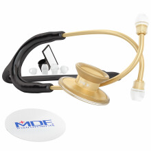 MDF Instruments, Acoustica Lightweight Stethoscope for Doctors, Nurses, Students, Home Health Use, Adult, Dual Head, Black Tube, Gold Chestpiece-Head