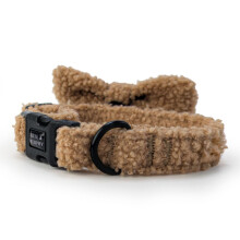 (Medium, Caramel) HugglePets Skye & Murphy Teddy Dog Collar & Bow Tie