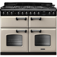 Rangemaster Classic Deluxe CLDLB110DFPPCR/CM1 110cm wide Dual Fuel Range Cooker with Gas Hob - Cream / Chrome - A Rated