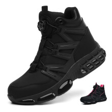 PAQOZKC Safety Boots Men Women Steel Toe Cap Boots Lightweight Work Boots Air Cushion Safety Trainers with Swivel Buckle Shoelaces Black
