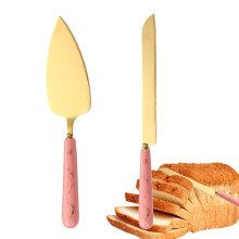Wedding Cake Knife and Server Set with Ergonomic NonSlip Grip, Pink Mirror Polished Finish