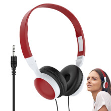 OverEar Headphones Noise Cancelling Wired Headset for PC Laptop Mobile Phones Wine Red