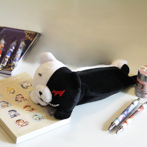 Plush Pencil Case Cute Bear Design Multi Functional Storage Soft Black and White Bear Pouch 1