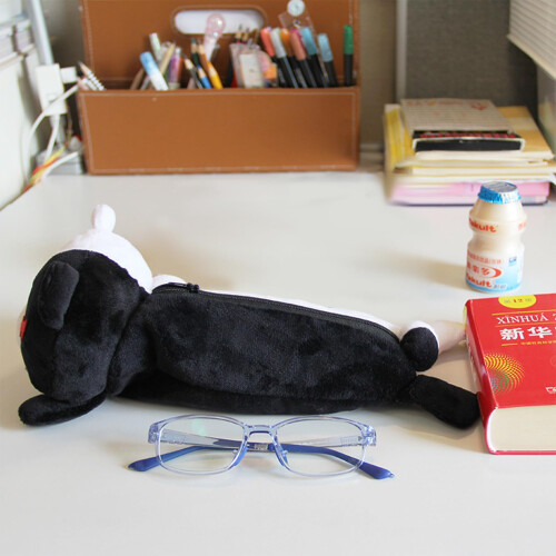 Plush Pencil Case Cute Bear Design Multi Functional Storage Soft Black and White Bear Pouch 2