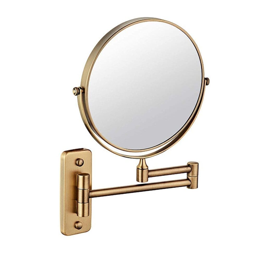 Gold Wall Mounted Bathroom Mirror 8Inch Double Sided Swivel Makeup Shaving Mirror 3X Magnification