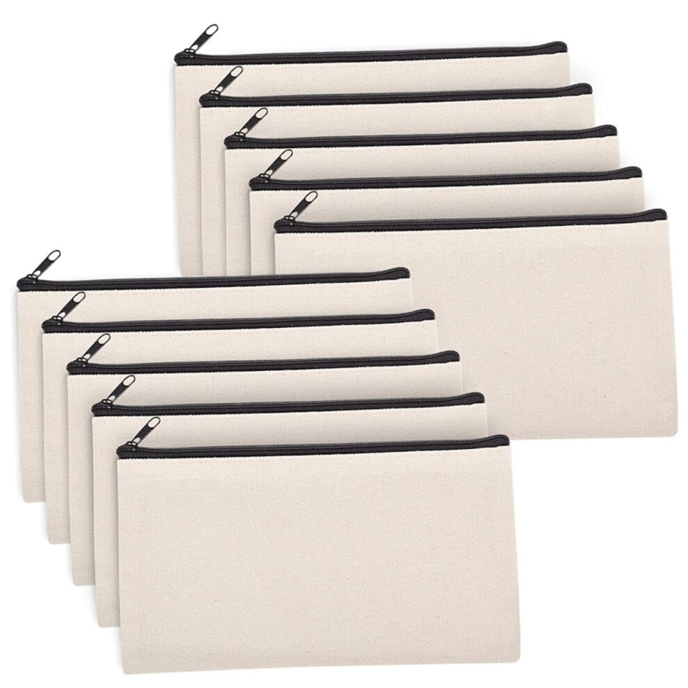 10pcs Blank Canvas Makeup Bags for DIY Sublimation, Heat Transfer Cosmetic Pouches Travel Organizer