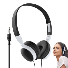 OverEar Wired Headphones with Mic for Gaming and Computer Use, Adjustable OnEar Design for PC Tablet Black