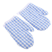 2Pcs Blue Checkered Heat Resistant Oven Mitts for Cooking Baking Microwave and Grill Safety
