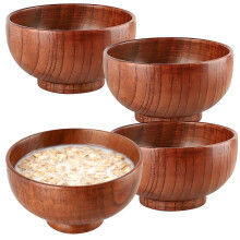 4 Pcs Japanese Wooden Bowls Set, 4.5in Natural Jujube Wood Soup and Rice Bowls, Rustic Style