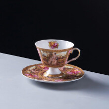 Handmade Ceramic Coffee Cup Set with Saucer Vintage Rose Portrait 200ml Dishwasher Safe