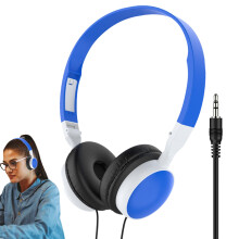 Wired OverEar Headphones with Noise Cancelling, Foldable OnEar Headset for PC, Tablet, Mobile – Light Blue