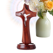 Wooden Standing Cross Crucifix Statue Decor for Home Table, Desk, Living Room or Bedroom