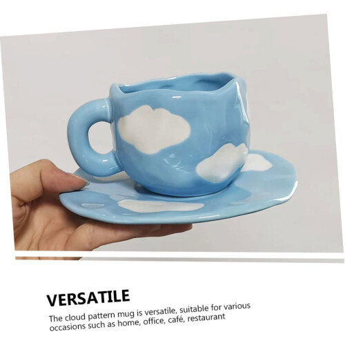 Ceramic Coffee Mug with Saucer HeatResistant Decorative Cloud Pattern for Home and Office 1