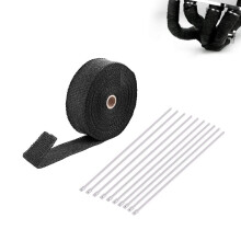 Basalt Fibre Heat Protection Tape 15m with 10 Stainless Steel Cable Ties for Motorcycle Exhaust