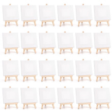 24 Pack 4x4 Mini Canvas and Easel Set, Small Wooden Easel with Canvas for Kids and Adults Painting