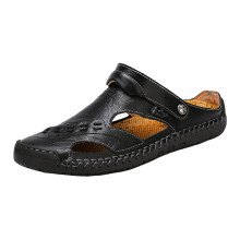 Men's Leather Closed Toe Sandals Breathable NonSlip Summer Beach Shoes Comfortable Black Size 10