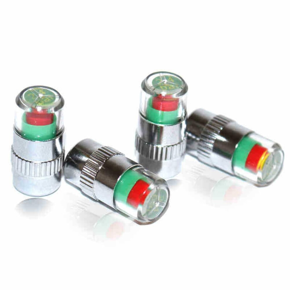 4Pack Tire Pressure Indicator Valve Caps With Visual Gauge For Car Monitoring And Alerts Silver 9365369586475