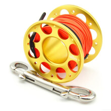Scuba Diving Reel 15m Gold with Stainless Steel Double Hook and 360 Swivel Aluminum Spool
