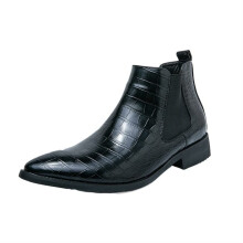 Men's Waterproof Chelsea Ankle Boots Faux Crocodile Leather SlipOn Non Slip Sole Black Size 6 UK